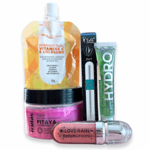 Kit Maquiagem Esfoliante Primer Hidratante Máscara e Batom