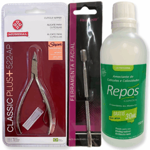 Kit Manicure – Alicate, Amaciante Repos e Espátula Inox