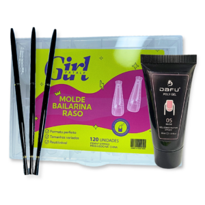 Kit Molde Bailarina Raso, Polygel 05 Dafu e kit 3 Pinceis