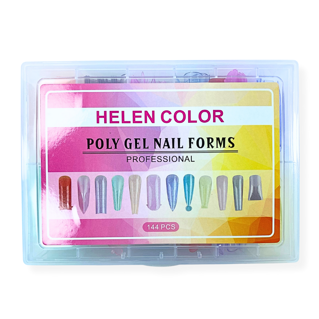 Molde F1 Helen Color Poly Gel Nail Forms 144Pcs Colorido