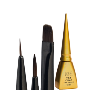 3 Pincéis Profissionais e Top Coat Kit Uze Nails