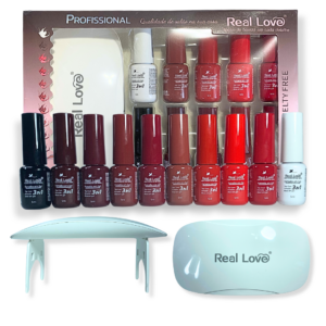 Kit 10 Esmaltes em Gel 3 em 1 5ml  e Mini Cabine Real Love
