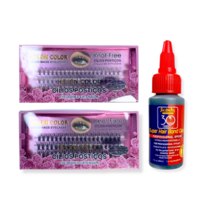 Kit Cílios Knot-Free 10P 12mm 0.07D E 20P 12mm 0.10D E Cola