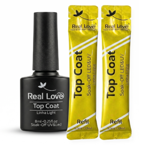 Kit Top Coat Real Love Frasco 8ml e Dois Refis 10ml Cada