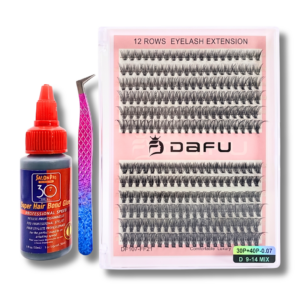 Kit Lash Cílios Dafu 30P 40P 0.07D 9-14 MIX Pinça e Cola