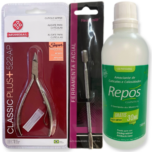 Kit Manicure – Alicate, Amaciante Repos e Espátula Inox