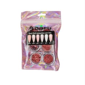 Kit Gliter Efeito Cromado 6 Cápsulas Vermelho Foil Powder Series