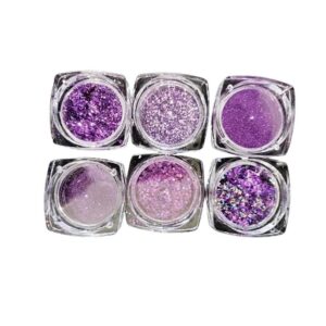Kit Gliter Efeito Cromado 6 Cápsulas Roxo Foil Powder Series