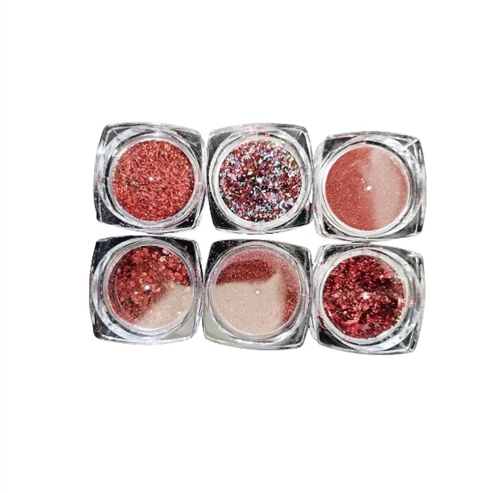 Kit Gliter Efeito Cromado 6 Cápsulas Vermelho Foil Powder Series - Imagem 2