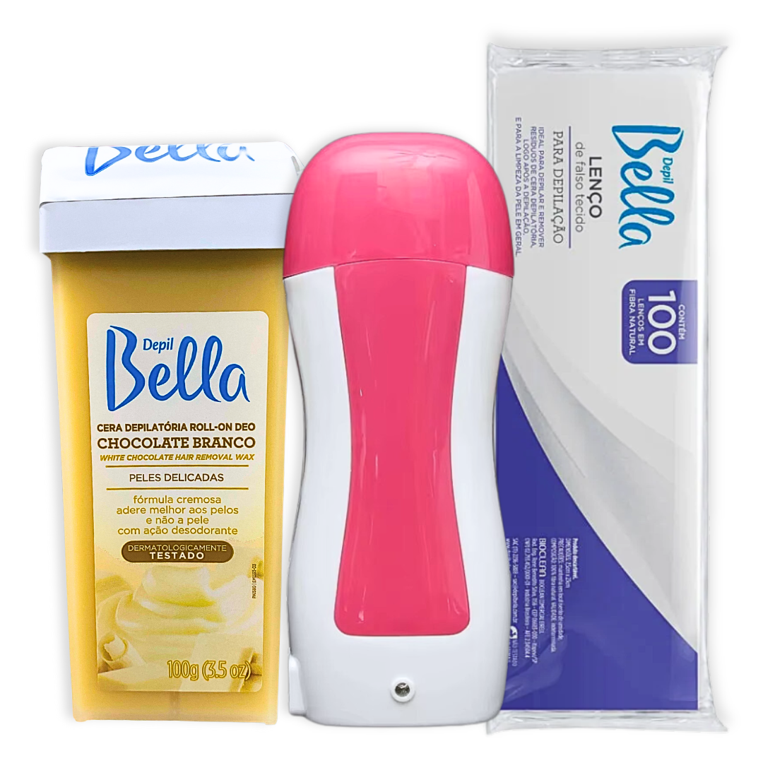 Kit Depiltório Roll On Chocolate Com Aquecedor e Lenço