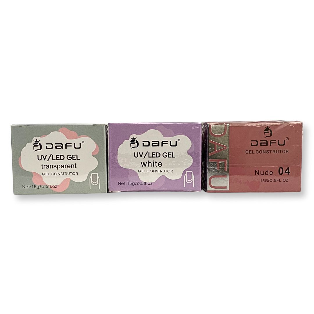 Kit Géis Construtores 3un Transparent, White e Nude 04 Dafu
