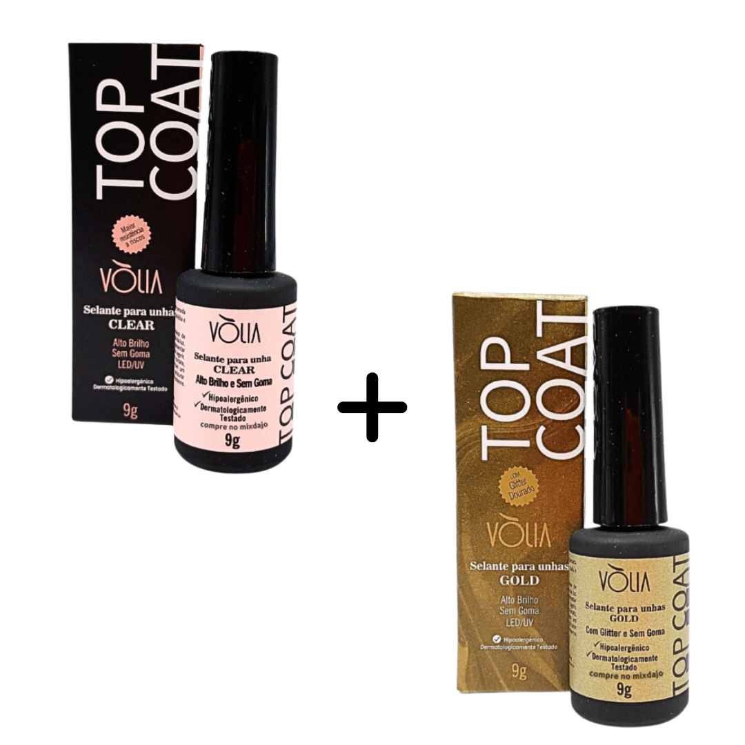 Kit Uv/Led Selante Top Coat Volia Clear e Gold - 2 unidades