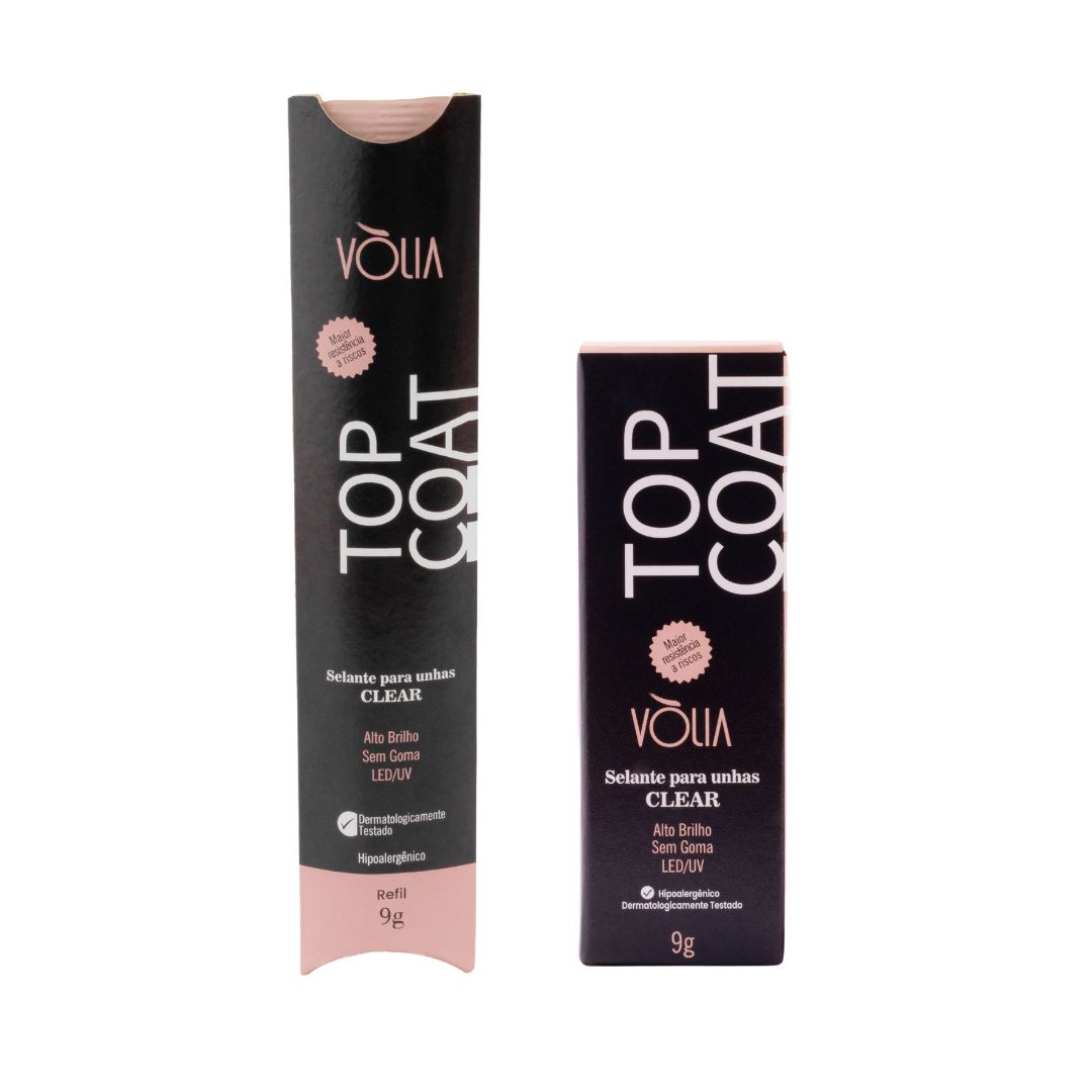 Kit Top Coat Vólia Clear Frasco E Sachê Alto Brilho Selante