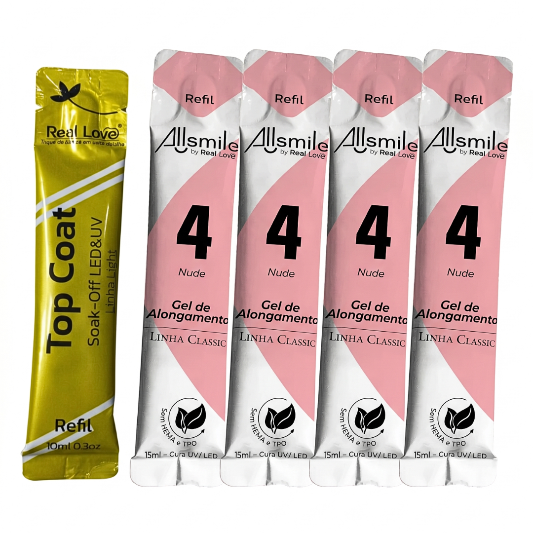 Kit Real Love 4 Sachês Gel Nude 4 E Top Coat Linha Light