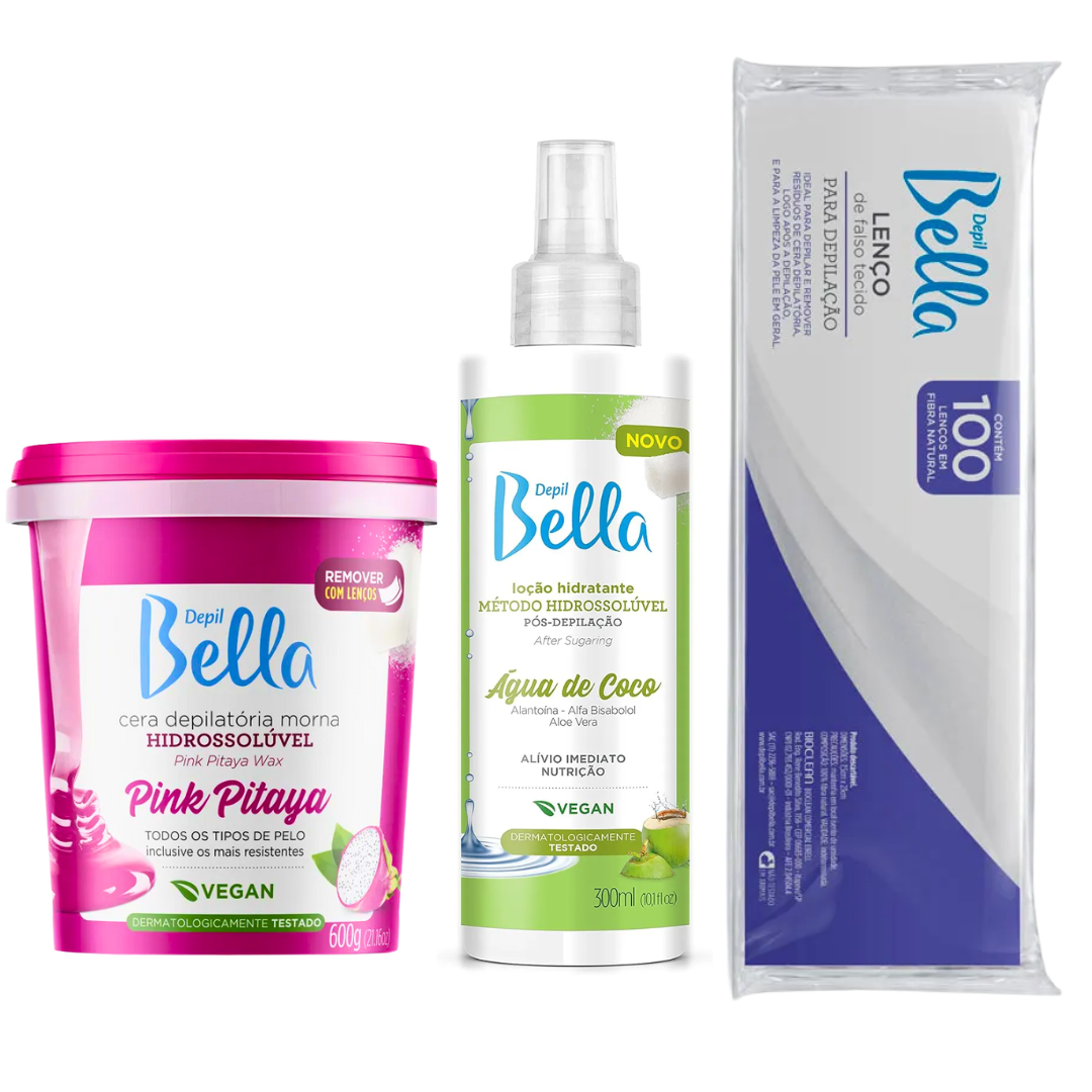 Kit Depilação Hidrossolúvel Pitaya Com Lenço Falso e Loção