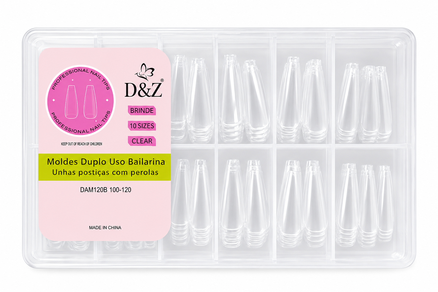Molde Duplo Unha Sandwich D&Z 240Pcs 15 Tamanhos Clear
