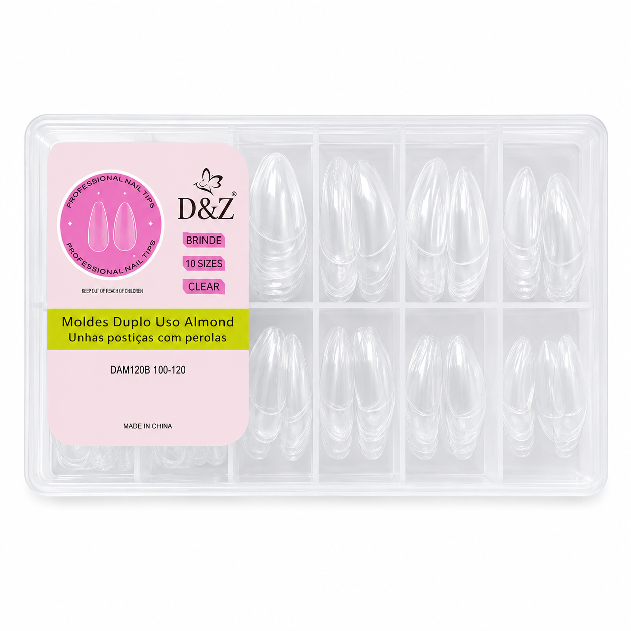 Molde Duplo Unha Sandwich D&Z 240Pcs 15 Tamanhos Clear - Imagem 2