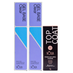 Kit Volia 2 Sachês Gel Base 12g Top Coat Selante Sem Goma 9g