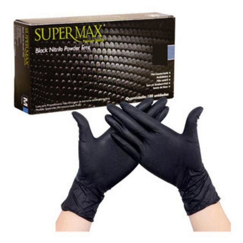 Luva Nitrílica Supermax Preta P-Cx com 100