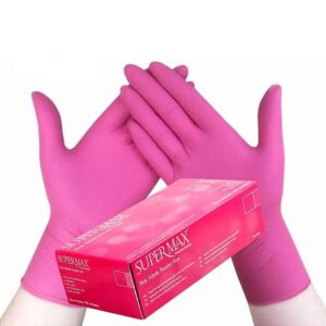 Luva Nitrílica Supermax Rosa M-Cx com 100